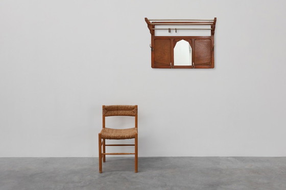 Image 1 of Art Deco Eiche geschnitzt Wandgarderobe mit Spiegel, Frankreich 1920er Jahre