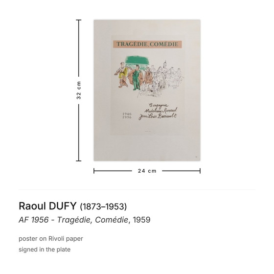 Image 1 of Raoul DUFY AF 1956 - Tragédie, Comédie poster 1959