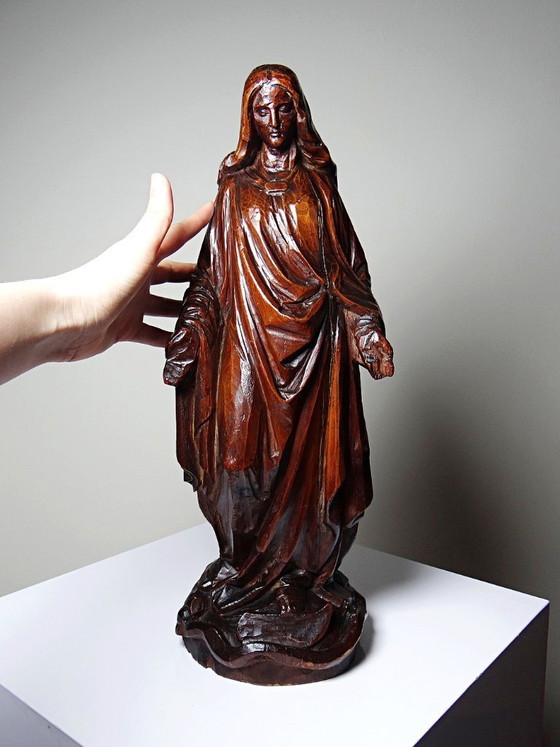 Image 1 of Antique religious sculpture of the Virgin Mary in carved wood, Immaculate Conception