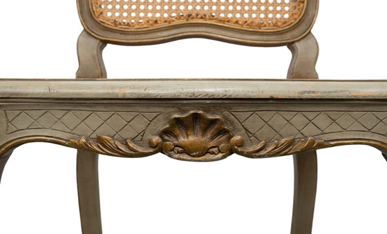 Pair of Gold and Green Painted Louis XV Style Cane Side Chairs – Dining chairs (photo 27 of 40)