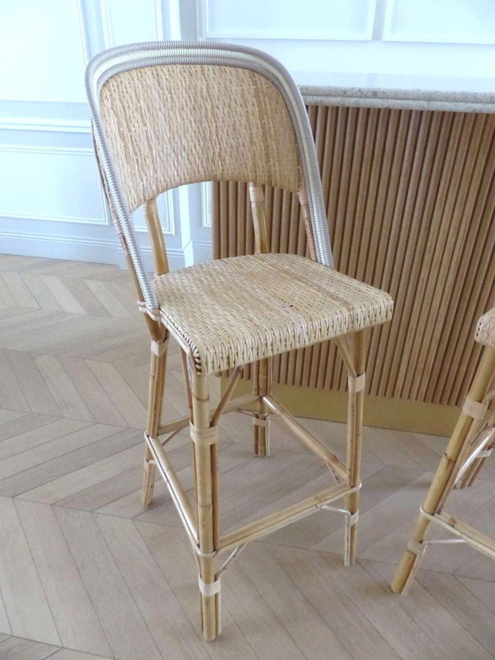 Image 1 of Set van 3 Maison Louis Drucker bistrostoelen in licht Manila-rotan.