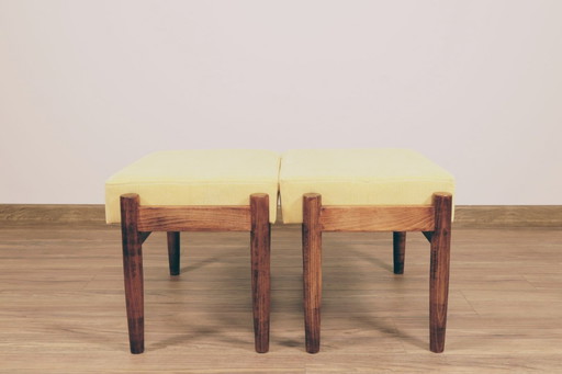 Pouf tabouret poggiapiedi retrò in velluto a coste giallo 