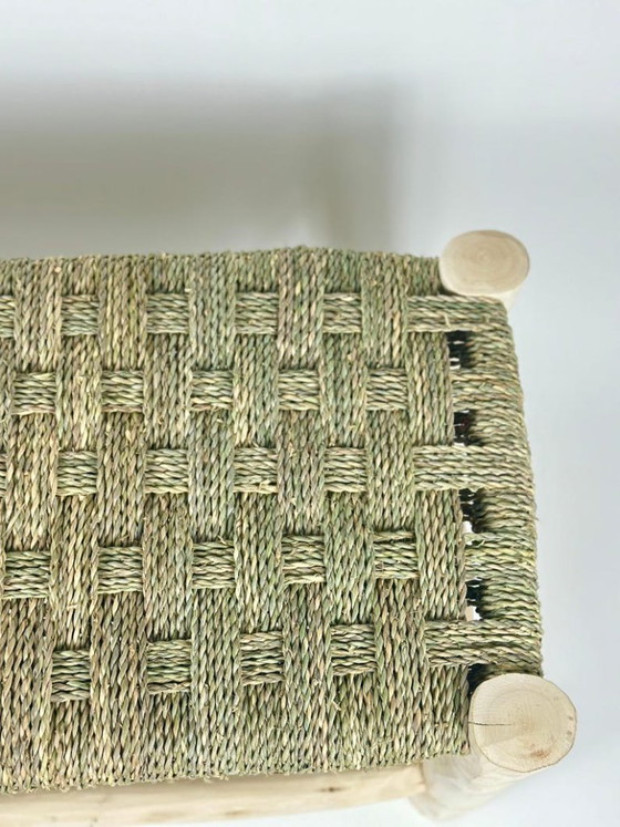 Image 1 of Panchina marocchina in foglie di palma intrecciate a mano - Seduta rustica in stile boho 100cmx40cm