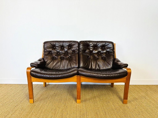 Scandinavische bank van teakhout en leer, 1960