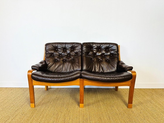 Image 1 of Scandinavian teak and leather bench, 1960