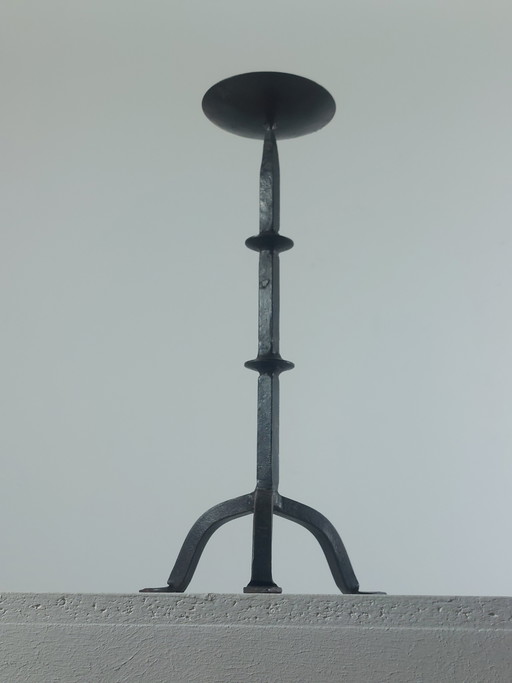 Vintage brutalistische, handgesmede metalen kandelaar