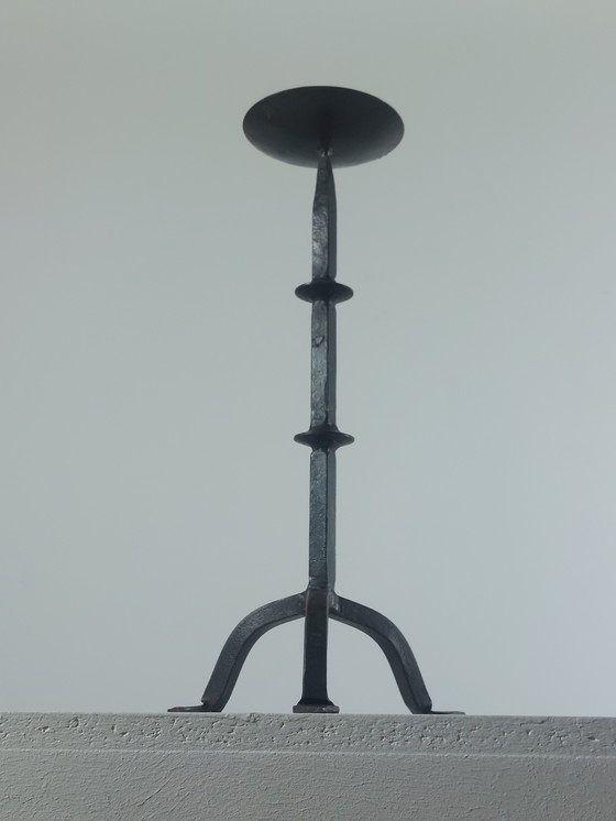 Image 1 of Vintage brutalistische, handgesmede metalen kandelaar