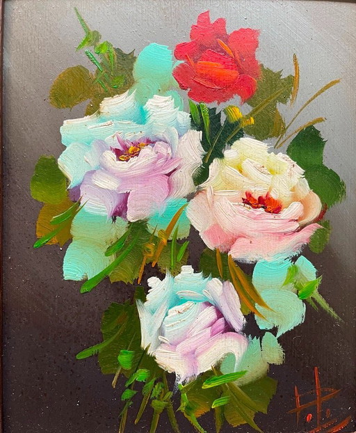 Gemälde: „Rosen“ (25 x 29) * Vintage 70er Jahre *