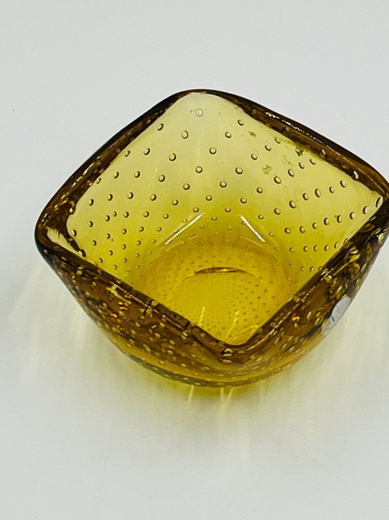 Quadratische "Bullicante" Irschenberg Ablageschale, Frischberg, Schalen, Murano-Glas, Gelb, Vintage (Foto 9 von 11)