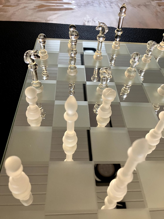 Image 1 of Schachbrett auf Spiegel mit Glasbauern, komplett selbst gemacht