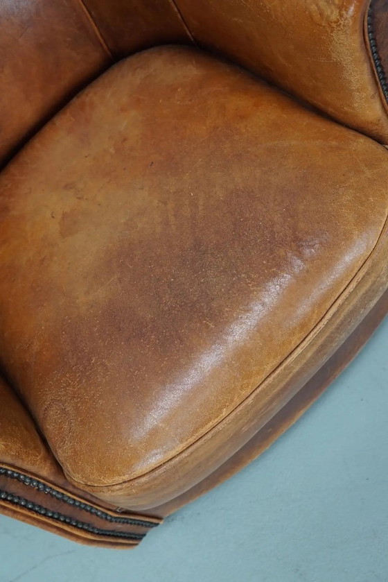 Image 1 of Vintage Nederlandse clubfauteuil in cognackleurig leer
