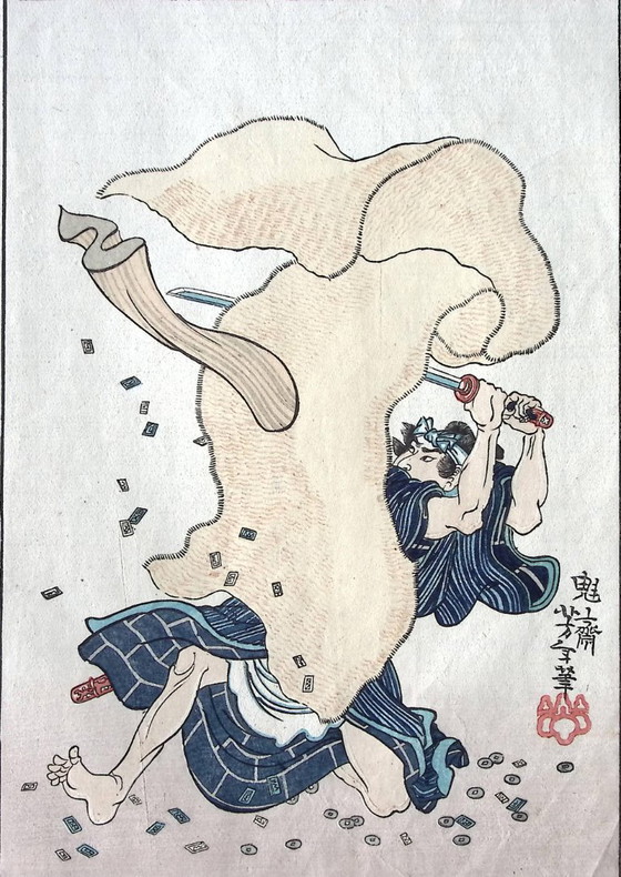 Stories of Chivalry in Recent Times - After Tsukioka Taisho Yoshitoshi – Paintings & Drawings, Paper (photo 5 of 12)