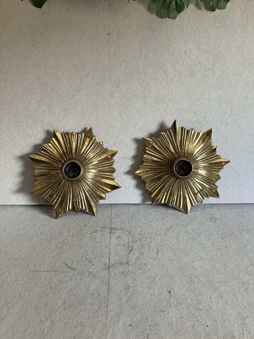 Ensemble vintage d'appliques en bronze en forme de soleil, Italie, années 1950