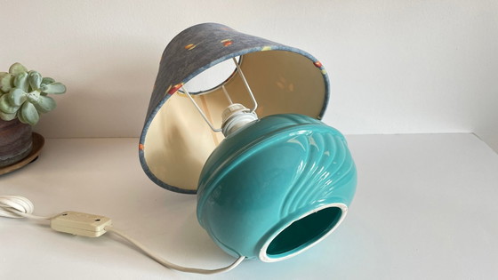 Image 1 of Vintage Ocean Blue Ceramic Lamp