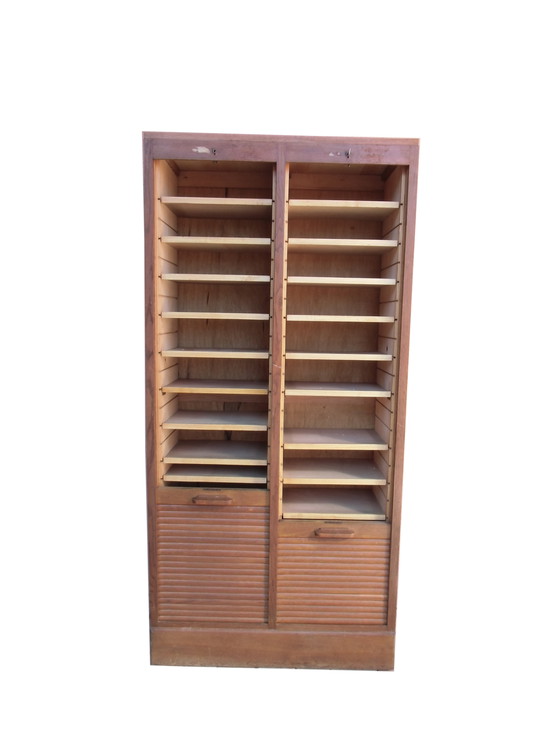 Image 1 of Filing Cabinet - Classeur Administratif, Meuble De Métier Vintage En Bois, 1950