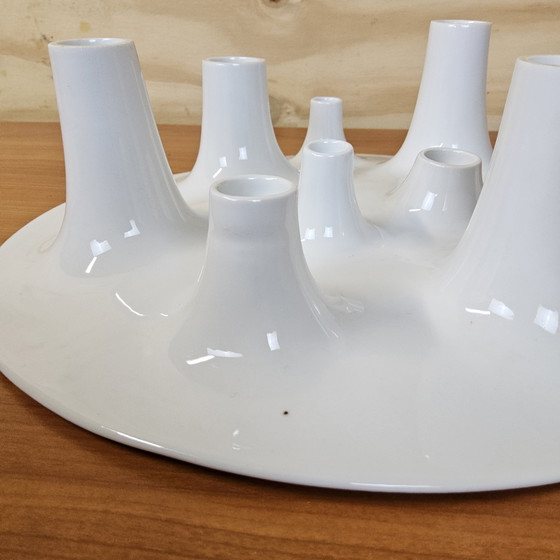 Image 1 of Bougeoir et coupe à fruits en céramique blanche, design Willem Noyons (design néerlandais)