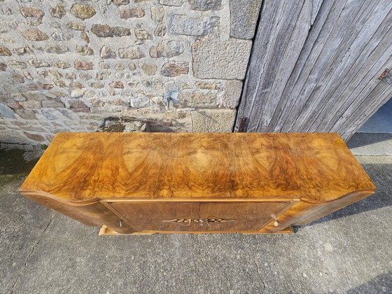 Image 1 of Buffet Art Déco français - Bois d'orme ronce brillant - Années 20
