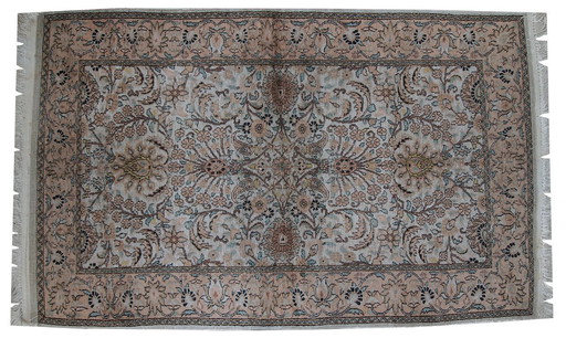 Handgemaakt vintage zijden Indo-Tabriz tapijt 3.2' x 5.3' (100cm x 162cm) jaren 1950 - 1C469