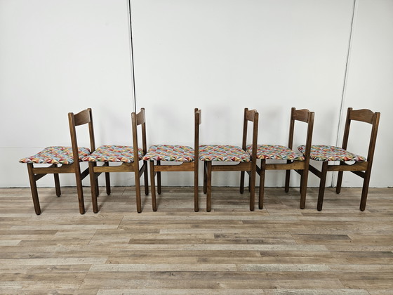 Image 1 of Beuken eetkamerstoelen met geometrische zitting uit 1950