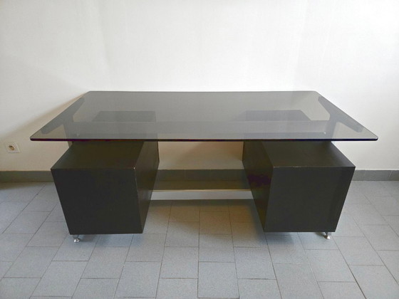 Image 1 of Vintage 1970s desk by Etienne Fermigier for JFR, stainless steel & aluminum, 70s space age