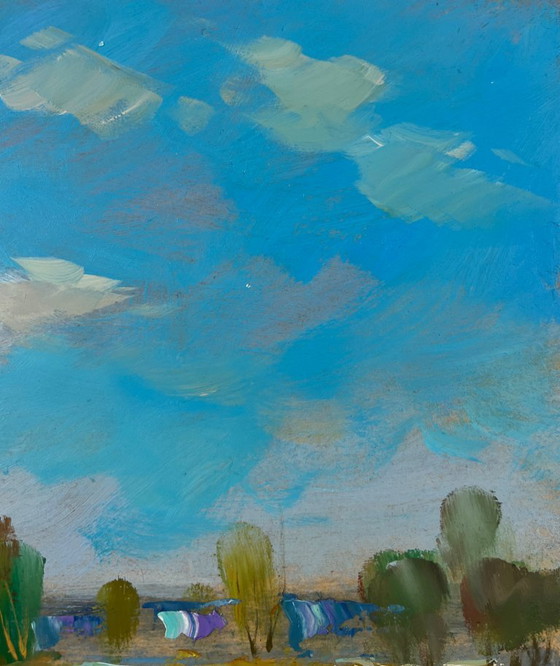 Image 1 of Peinture à l'huile originale : Paysage côtier d'été - Le soleil et la rive