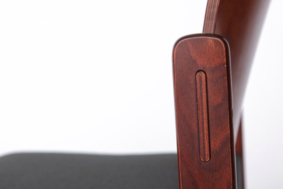 Image 1 of Sedia impilabile vintage Lübke, design tedesco anni '70, legno di faggio scuro e rivestimento color senape