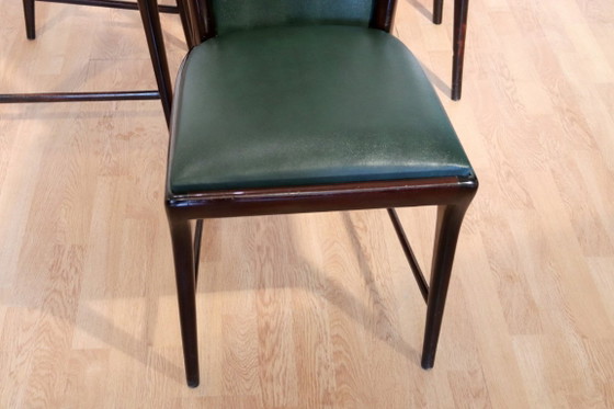 Image 1 of Set of 6 mid-century chairs by Osvaldo Borsani, Atelier Borsani Varedo, mahogany, rosewood, leather, and brass, Italy, 1950s