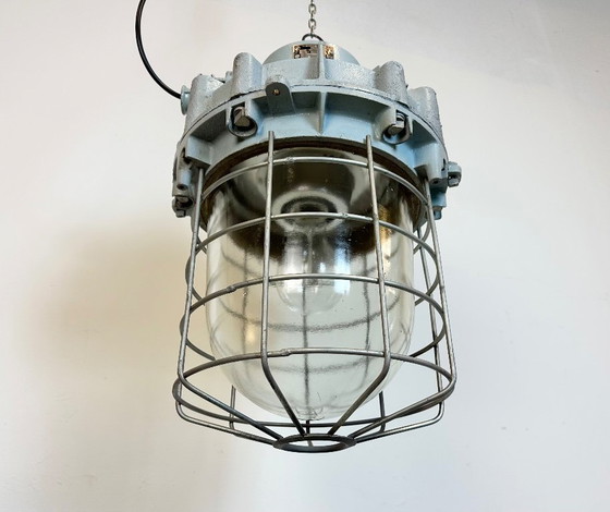 Image 1 of Large Grey Industrial Bunker  Light with Iron Cage from Elektrosvit, 1970s