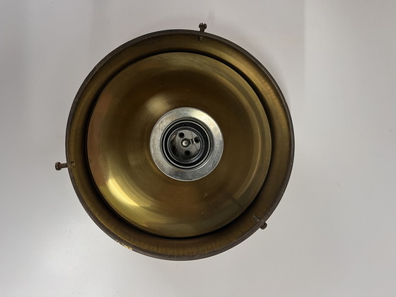 Image 1 of Plafoniera xxl della metà del secolo glashut Limburg con paralume aperto in vetro ambrato