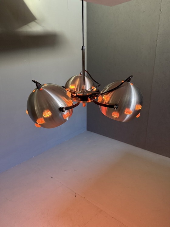 Image 1 of Eyeball Space Age Hanglamp Zilver En Oranje Vintage