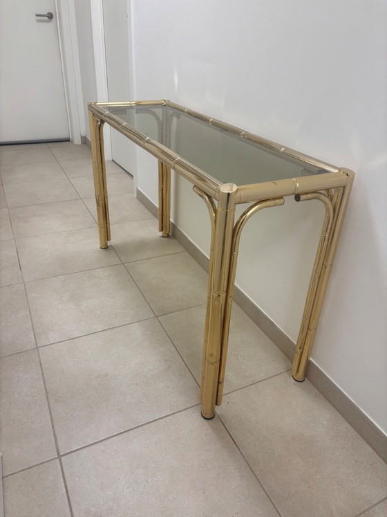 Image 1 of Vintage messing faux bamboe bijzet tafel 