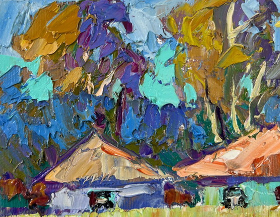 Image 1 of Original Oil Painting Summer Village Landscape The herd returns