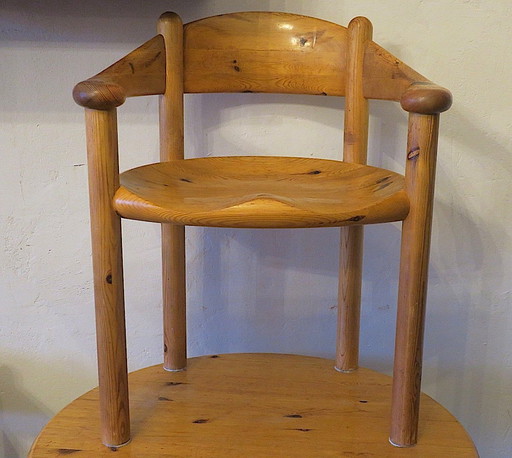 Pair of Armchairs and Table in Patinated Pine, Rainer Daumiller for Hirtshals Sawmills, Sweden 1960s
