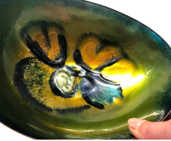 Image 1 of Ciotola vintage italiana in metallo smaltato Laurana Rame d’Arte – Piatto decorativo di metà secolo