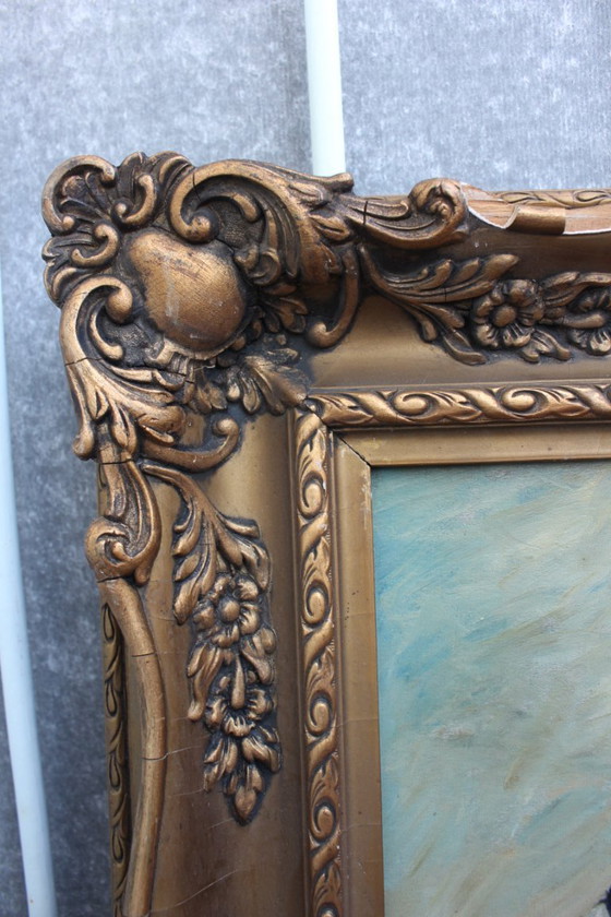 Image 1 of Lady Smoking in Art Nouveau Style, 1950s, Oil Painting, Framed