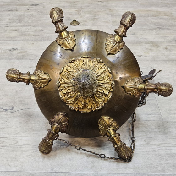 Image 1 of Antieke Franse Neo Renaissance / Henri 2 Greenman Kaars kroonluchter (Empire / Napoleon stijl)  kaars kandelaar 