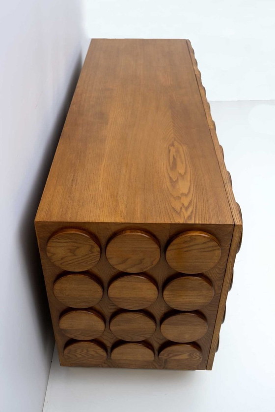 Image 1 of Brutalist Italian Chestnut Wood and Brass Bar Cabinet, 1970s