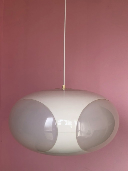 Lampada "occhio di insetto" in stile futuristico, versione bianca.