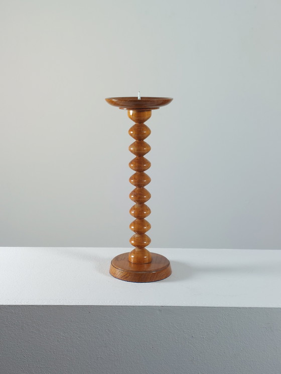Image 1 of Vintage wooden mid-century candlestick, 1970s