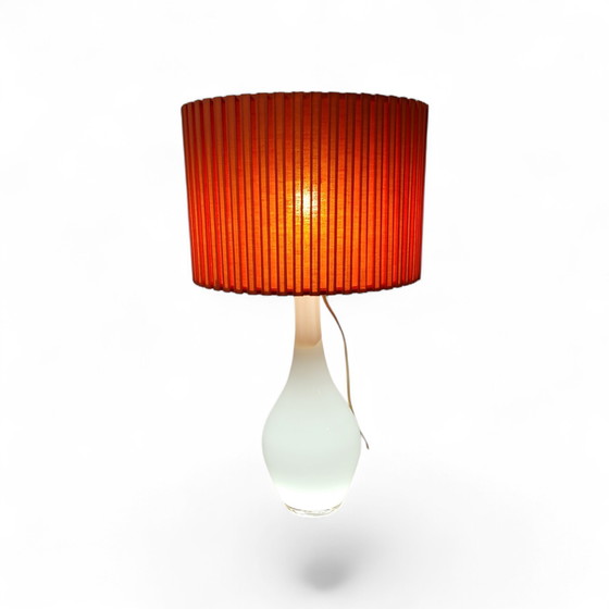 Image 1 of Vintage white glass table lamp with red shade