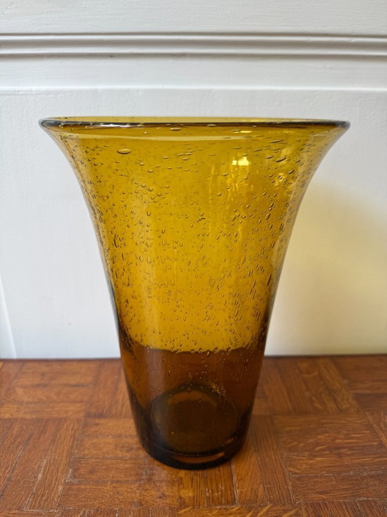 Image 1 of Biot vase in blown and bubbled amber-tinted glass