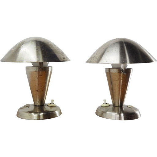 Par de lámparas de mesa Bauhaus vintage art déco cromadas con pantalla flexible, Checoslovaquia 1930