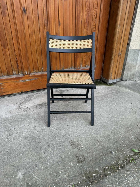 Vintage Folding Chairs with Cane Seats, 1970s, Set of 5 – Wood (photo 3 of 6)