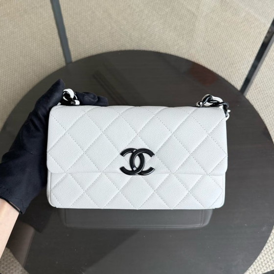 Image 1 of Chanel Seasonal Flap Mini - 20CM Caviar My Everything Bag Quilted Grained Calfskin White Calfskin Black Hardware Series 3