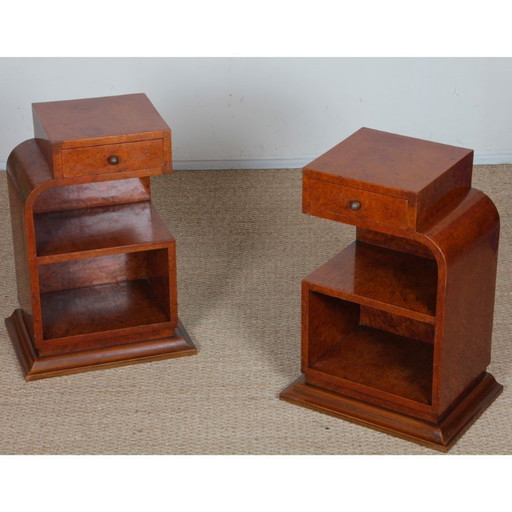 Pair of bedside tables in burr wood from the 1930s