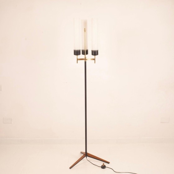 Stilnovo Lampada da terra Mid Century Ottone & Vetro Opalino – Lampade da terra, Iron, Wood (photo 8 of 22)