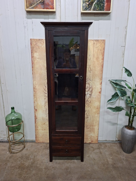 Image 1 of Colonial teak display cabinet, china cabinet, bookcase, dimensions: 59x41cm and 191cm high.