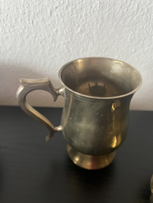 antique brass cups/tankards set