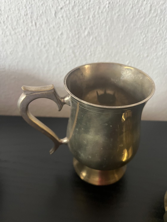 Image 1 of antique brass cups/tankards set