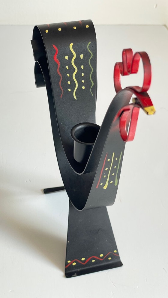 Image 1 of Vintage Swedish Rooster Shaped Metal Candlestick